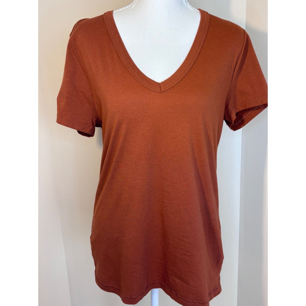 Universal Thread Womens Rust Brown V-Neck Short Sleeve 100% Cotton Tee Medium